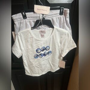 Since Forever 2 Piece Set White Graphic Tee and Gray Shorts NWT